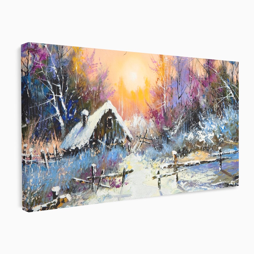 Tablou canvas cu tablou canvas cu peisaj de iarna, fara rama, pe sasiu de lemn